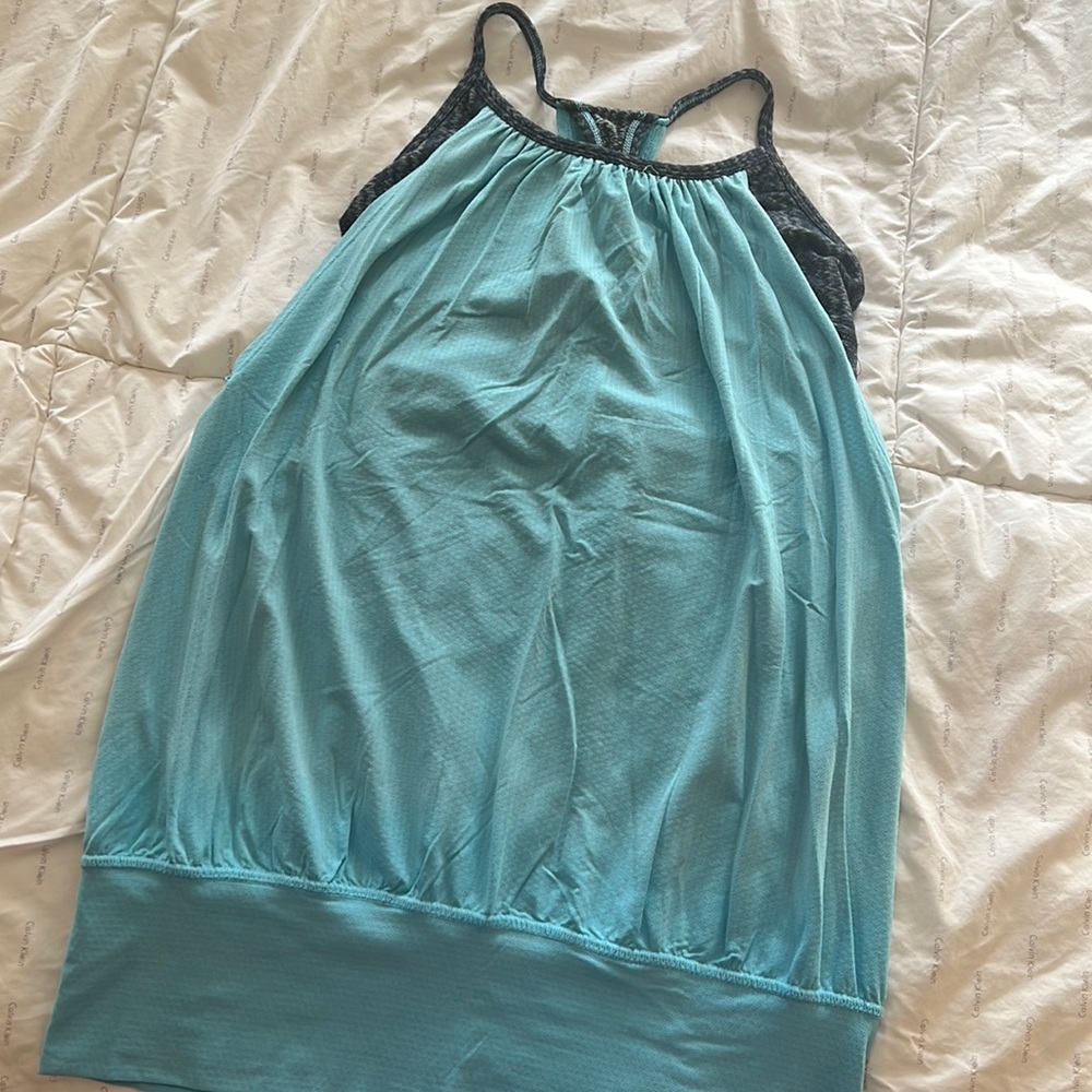 Teal and Navy Spacedyed tank with built in bra